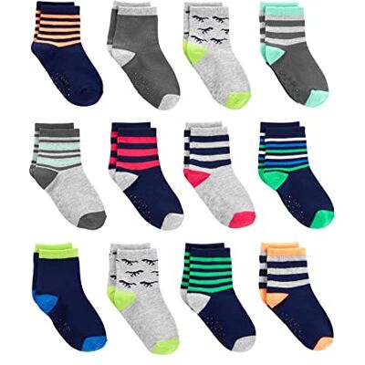 Simple Joys by Carter's Unisex Kids' Crew Socks, 12 Pairs, Multicolour/Dinosaur/Stripes, 4-5 Years Simple Joys by Carter's Unisex Kids' Crew Socks, 12 Pairs, Multicolour/Dinosaur/Stripes, 4-5 Years