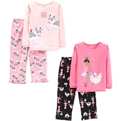 Simple Joys by Carter's Girls' 4-Piece Pyjama Set (Cotton Top & Fleece Bottom), Black Ballerina/Light Pink/Pink Cow/Swans, 5 Years Simple Joys by Carter's Girls' 4-Piece Pyjama Set (Cotton Top & Fleece Bottom), Black Ballerina/Light Pink/Pink Cow/Swans, 5 Years