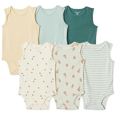 Amazon Essentials Unisex Babies' Baby Unisex 6-Pack Sleeveless Bodysuits, Multicolor/Honey, 6-9 Months Amazon Essentials Unisex Babies' Baby Unisex 6-Pack Sleeveless Bodysuits, Multicolor/Honey, 6-9 Months