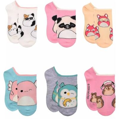Squishmallows 6 Pair Pack Stuffed Animal No Show Socks for Girls, Cam, Fifi, Winston, Archie, Prince and Hans, Medium, Multi, Medium, Multi, M Squishmallows 6 Pair Pack Stuffed Animal No Show Socks for Girls, Cam, Fifi, Winston, Archie, Prince and Hans, Medium, Multi, Medium, Multi, M