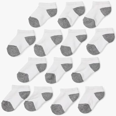 Amazon Essentials Unisex Kids' Cotton Low-Cut Cushioned Sock, 14 Pairs, White/Grey, M (4-8 Years) Amazon Essentials Unisex Kids' Cotton Low-Cut Cushioned Sock, 14 Pairs, White/Grey, M (4-8 Years)