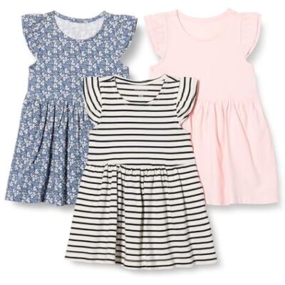 Amazon Essentials Girls' Ruffle Jersey Tunic, Pack of 3, Floral/French Stripes/Pale Pink, 6-7 Years Amazon Essentials Girls' Ruffle Jersey Tunic, Pack of 3, Floral/French Stripes/Pale Pink, 6-7 Years