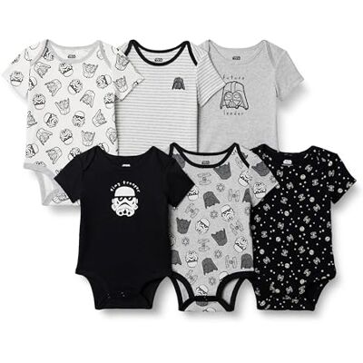 Amazon Essentials Disney Marvel Star Wars Unisex Babies' Short-Sleeve Bodysuits, Baby Vests, Pack of 6, Star Wars Tiny Troopers, 6-9 Months Amazon Essentials Disney Marvel Star Wars Unisex Babies' Short-Sleeve Bodysuits, Baby Vests, Pack of 6, Star Wars Tiny Troopers, 6-9 Months