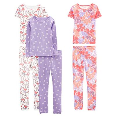 Simple Joys by Carter's Girls' 6-Piece Snug Fit Cotton Pajama Set, Lilac Dots/White Flamingo/Floral, 4 Years Simple Joys by Carter's Girls' 6-Piece Snug Fit Cotton Pajama Set, Lilac Dots/White Flamingo/Floral, 4 Years