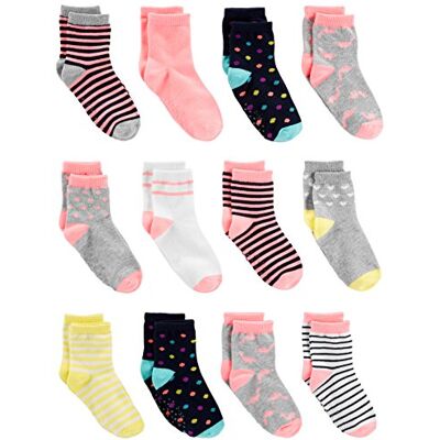 Simple Joys by Carter's Unisex Toddlers' Crew Socks, 12 Pairs, Multicolour/Dots/Stripes, 2-3 Years Simple Joys by Carter's Unisex Toddlers' Crew Socks, 12 Pairs, Multicolour/Dots/Stripes, 2-3 Years
