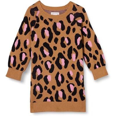 Amazon Essentials Girls' Raglan Jumper Dress, Camel Leopard, 11-12 Years Amazon Essentials Girls' Raglan Jumper Dress, Camel Leopard, 11-12 Years