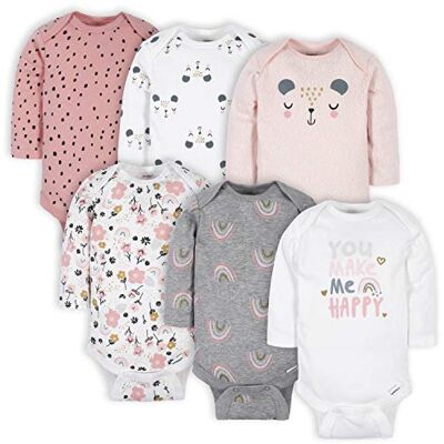 Gerber 6 Pack Baby Girls' Bear Long Sleeve Onesies Bodysuits Gerber 6 Pack Baby Girls' Bear Long Sleeve Onesies Bodysuits