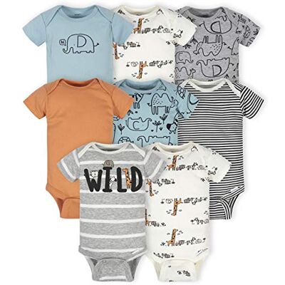 Gerber 8 Pack Baby Boys' Jungle Short Sleeve Onesies Bodysuits Gerber 8 Pack Baby Boys' Jungle Short Sleeve Onesies Bodysuits