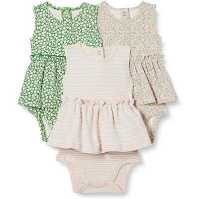 Amazon Essentials Baby Girls' Sleeveless Bodysuit Dress, Pack of 3, Sage Green Ditsy Floral/Stripes, 12 Months Amazon Essentials Baby Girls' Sleeveless Bodysuit Dress, Pack of 3, Sage Green Ditsy Floral/Stripes, 12 Months
