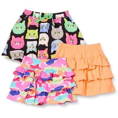 Amazon Essentials Girls' Knitted Ruffle Skort Skirts (Previously Spotted Zebra), Pack of 3, Black Cat/Light Orange/Pink Rainbow Print, 8 Years Amazon Essentials Girls' Knitted Ruffle Skort Skirts (Previously Spotted Zebra), Pack of 3, Black Cat/Light Orange/Pink Rainbow Print, 8 Years