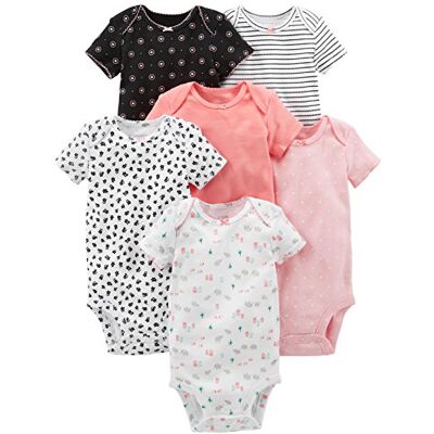 Simple Joys by Carter's baby-girls 6-pack Short-sleeve Bodysuit, Pink/Black/White, Preemie Simple Joys by Carter's baby-girls 6-pack Short-sleeve Bodysuit, Pink/Black/White, Preemie