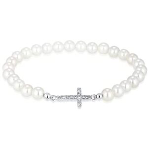 Elli Bracelet Women Cross Elegant with Shell Core Beads and Crystals in 925 Sterling Silver Elli Bracelet Women Cross Elegant with Shell Core Beads and Crystals in 925 Sterling Silver