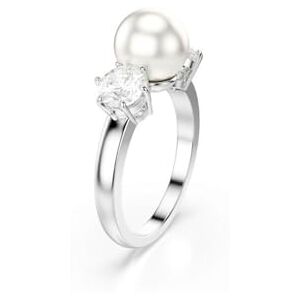 Swarovski Matrix Cocktail Ring, Crystal Pearl and Clear Round-Cut Stones in a Rhodium-Finished Setting, Size J, Part of the Matrix Collection Swarovski Matrix Cocktail Ring, Crystal Pearl and Clear Round-Cut Stones in a Rhodium-Finished Setting, Size J, Part of the Matrix Collection