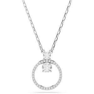 Swarovski Constella Circle Pendant Necklace, Pavé Ring of Clear Crystals with Clear Round-Cut Centre Stones in a Rhodium-Finished Setting, Part of the Constella Collection Swarovski Constella Circle Pendant Necklace, Pavé Ring of Clear Crystals with Clear Round-Cut Centre Stones in a Rhodium-Finished Setting, Part of the Constella Collection