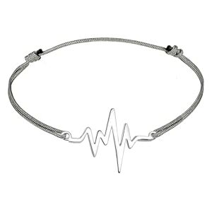 Elli Women Heartbeat Heart Textile Trend 925 Sterling Silver Bracelet of Length 16cm Elli Women Heartbeat Heart Textile Trend 925 Sterling Silver Bracelet of Length 16cm