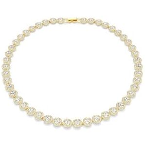 Swarovski Una Angelic Tennis Necklace, Clear Round-Cut Crystals in a Gold-Tone Finished Setting, Part of the Una Angelic Collection Swarovski Una Angelic Tennis Necklace, Clear Round-Cut Crystals in a Gold-Tone Finished Setting, Part of the Una Angelic Collection