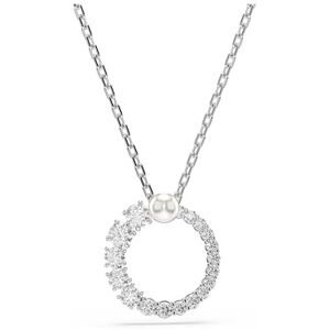 Swarovski Matrix Pendant Necklace, Crystal Pearl and Clear Round-Cut Stones in a Rhodium-Finished Setting, Part of the Matrix Collection Swarovski Matrix Pendant Necklace, Crystal Pearl and Clear Round-Cut Stones in a Rhodium-Finished Setting, Part of the Matrix Collection