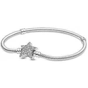 PANDORA Moments Snake chain sterling silver bracelet with asymettric star clasp and clear cubic zirconia, 18 PANDORA Moments Snake chain sterling silver bracelet with asymettric star clasp and clear cubic zirconia, 18