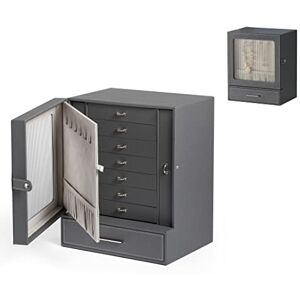 Meerveil Large Jewellery Box, 10 Layer Extra Jewelry Oganiser, Changhong Glass, PU Leather, Jewelry Storage Box for Necklaces, Earrings, Bracelet Organizer, Gift for Girls and Women, Grey Meerveil Large Jewellery Box, 10 Layer Extra Jewelry Oganiser, Changhong Glass, PU Leather, Jewelry Storage Box for Necklaces, Earrings, Bracelet Organizer, Gift for Girls and Women, Grey