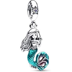 PANDORA Disney The Little Mermaid Ariel sterling silver dangle with auro borealis clear cubic zirconia, transparent teal and cerise enamel PANDORA Disney The Little Mermaid Ariel sterling silver dangle with auro borealis clear cubic zirconia, transparent teal and cerise enamel