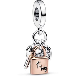PANDORA Moments Padlock, key and heart sterling silver and 14k rose gold-plated dangle with clear cubic zirconia and black enamel PANDORA Moments Padlock, key and heart sterling silver and 14k rose gold-plated dangle with clear cubic zirconia and black enamel