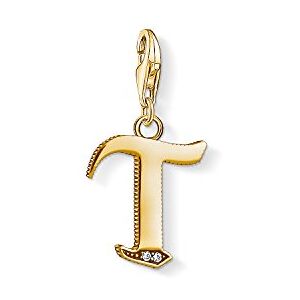 Thomas Sabo Women Charm Pendant Letter A-Z Charm Club 18k Yellow Gold Plating 925 Sterling Silver, Letter T Thomas Sabo Women Charm Pendant Letter A-Z Charm Club 18k Yellow Gold Plating 925 Sterling Silver, Letter T