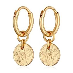 Elli Earrings Ladies Creoles Plate Pendant Hammered Removable in 925 Sterling Silver Gold Plated Elli Earrings Ladies Creoles Plate Pendant Hammered Removable in 925 Sterling Silver Gold Plated