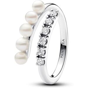 PANDORA Timeless Sterling silver open ring with white treated freshwater cultured pearl and clear cubic zirconia, 54 PANDORA Timeless Sterling silver open ring with white treated freshwater cultured pearl and clear cubic zirconia, 54