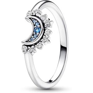 PANDORA Moments Celestial Sparkling moon sterling silver ring with night blue crystal and clear cubic zirconia, 50 PANDORA Moments Celestial Sparkling moon sterling silver ring with night blue crystal and clear cubic zirconia, 50