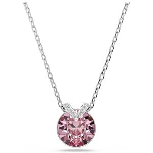 Swarovski Bella V Pendant Necklace, Pink Round-Cut Crystal in a Rhodium-Finished Setting, Part of the Bella Collection Swarovski Bella V Pendant Necklace, Pink Round-Cut Crystal in a Rhodium-Finished Setting, Part of the Bella Collection