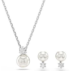 Swarovski Matrix Necklace and Earring Set, Crystal Pearls and Clear Round-Cut Stones in a Rhodium-Finished Setting, Part of the Matrix Collection Swarovski Matrix Necklace and Earring Set, Crystal Pearls and Clear Round-Cut Stones in a Rhodium-Finished Setting, Part of the Matrix Collection