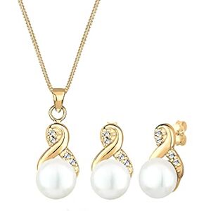 Elli Jewelry Set Infinity Pearl Crystals 925 Sterling Silver Gold Plated Elli Jewelry Set Infinity Pearl Crystals 925 Sterling Silver Gold Plated