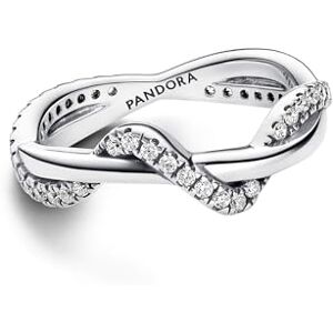 PANDORA Timeless Double wave sterling silver ring with clear cubic zirconia, 60 PANDORA Timeless Double wave sterling silver ring with clear cubic zirconia, 60