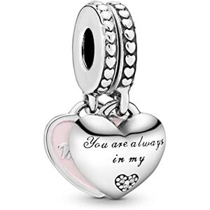 PANDORA Moments Women's Sterling Silver Mother and Daughter Hearts Cubic Zirconia Dangle Charm for Bracelet, No Box PANDORA Moments Women's Sterling Silver Mother and Daughter Hearts Cubic Zirconia Dangle Charm for Bracelet, No Box
