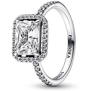 PANDORA Timeless Sterling silver Rectangular Sparkling Halo ring with clear cubic zirconia, 52 PANDORA Timeless Sterling silver Rectangular Sparkling Halo ring with clear cubic zirconia, 52