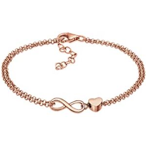 Elli Women's 925 Sterling Silver Rose Gold Plated Heart Love Link and Chain Bracelets of Length 16 cm Elli Women's 925 Sterling Silver Rose Gold Plated Heart Love Link and Chain Bracelets of Length 16 cm