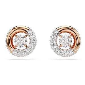 Swarovski Dextera Stud Earrings, Clear Round-Cut Stones and Clear Pavé Crystals in a Rose Gold-Tone Finished Setting, Part of the Dextera Collection Swarovski Dextera Stud Earrings, Clear Round-Cut Stones and Clear Pavé Crystals in a Rose Gold-Tone Finished Setting, Part of the Dextera Collection