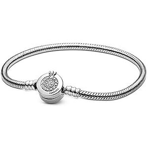 PANDORA Signature Sparkling Crown O Snake Chain sterling silver bracelet with clear cubic zirconia, 18 PANDORA Signature Sparkling Crown O Snake Chain sterling silver bracelet with clear cubic zirconia, 18