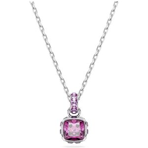 Swarovski Birthstone pendant, Square cut, February, Pink, Rhodium plated Swarovski Birthstone pendant, Square cut, February, Pink, Rhodium plated