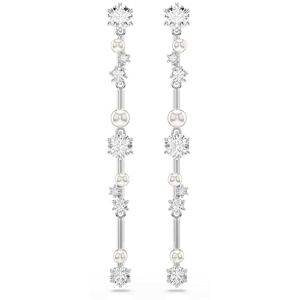 Swarovski Constella drop earrings, Crystal pearl, Round cuts, White, Rhodium plated Swarovski Constella drop earrings, Crystal pearl, Round cuts, White, Rhodium plated
