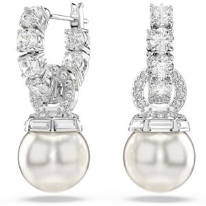 Swarovski Matrix Drop Earrings, Clear Round-Cut Crystals and Crystal Pearls in a Rhodium-Finished Setting, Part of the Matrix Collection Swarovski Matrix Drop Earrings, Clear Round-Cut Crystals and Crystal Pearls in a Rhodium-Finished Setting, Part of the Matrix Collection
