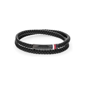 Tommy Hilfiger Jewelry Men's Bracelet with Double-Wrap Braided Black Leather 2790552 Tommy Hilfiger Jewelry Men's Bracelet with Double-Wrap Braided Black Leather 2790552