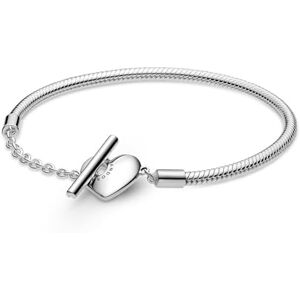 PANDORA Moments Women's Sterling Silver Heart T-Bar Snake Chain Bracelet, Size 16, No Box PANDORA Moments Women's Sterling Silver Heart T-Bar Snake Chain Bracelet, Size 16, No Box