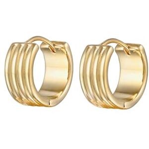Elli Earrings Ladies Creoles Grooves Texture Chunky Gold Coloured Elli Earrings Ladies Creoles Grooves Texture Chunky Gold Coloured
