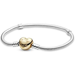 PANDORA Icons Silver bracelet with heart-shaped 14k gold-plated clasp, 17 PANDORA Icons Silver bracelet with heart-shaped 14k gold-plated clasp, 17