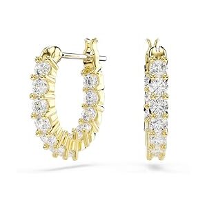 Swarovski Matrix Vittore Hoop Earrings, Round cut, White, Gold-tone plated Swarovski Matrix Vittore Hoop Earrings, Round cut, White, Gold-tone plated