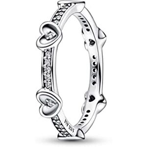 PANDORA Moments Radiant Sparkling Hearts sterling silver ring with clear cubic zirconia, 54 PANDORA Moments Radiant Sparkling Hearts sterling silver ring with clear cubic zirconia, 54
