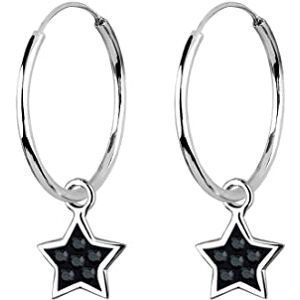 Elli Earrings Creole Star Crystals Black 925 Sterling Silver Elli Earrings Creole Star Crystals Black 925 Sterling Silver
