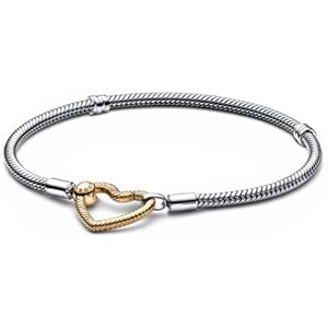 PANDORA Moments Snake chain sterling silver bracelet with 14k gold-plated heart clasp, 20 PANDORA Moments Snake chain sterling silver bracelet with 14k gold-plated heart clasp, 20