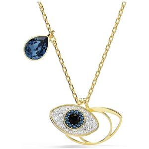 Swarovski Symbolica Pendant Necklace, Evil Eye Motif with Blue Mixed-Cut Stones and Clear Pavé Crystals in a Gold-Tone Finished Setting, Part of the Symbolica Collection Swarovski Symbolica Pendant Necklace, Evil Eye Motif with Blue Mixed-Cut Stones and Clear Pavé Crystals in a Gold-Tone Finished Setting, Part of the Symbolica Collection